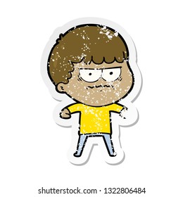 distressed sticker of a cartoon annoyed man