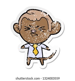 distressed sticker of a cartoon annoyed monkey