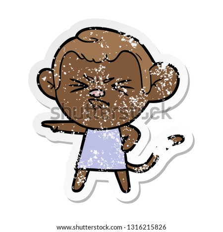 distressed sticker of a cartoon annoyed monkey