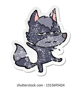 distressed sticker of a cartoon annoyed wolf