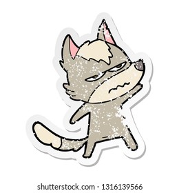 distressed sticker of a cartoon annoyed wolf