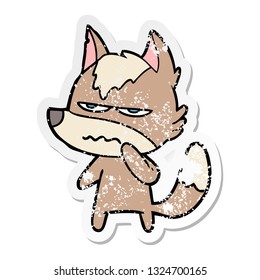 distressed sticker of a cartoon annoyed wolf