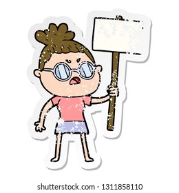 distressed sticker of a cartoon annoyed woman