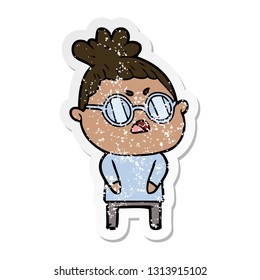 distressed sticker of a cartoon annoyed woman