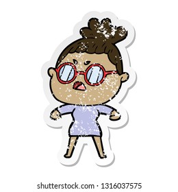 distressed sticker of a cartoon annoyed woman