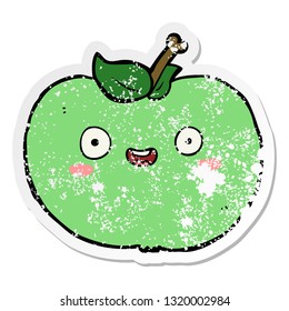 pegatina angustiada de una manzana de caricatura