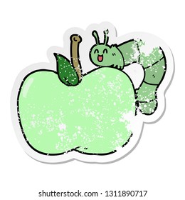 distressed sticker of a cartoon apple and bug