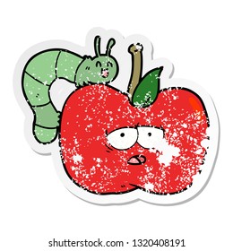 distressed sticker of a cartoon apple and bug