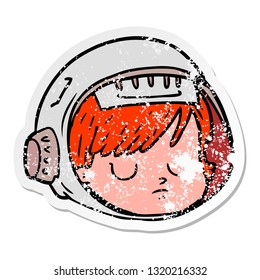 distressed sticker of a cartoon astronaut face