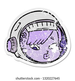 distressed sticker of a cartoon astronaut face