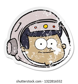distressed sticker of a cartoon astronaut face