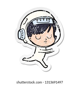 distressed sticker of a cartoon astronaut woman