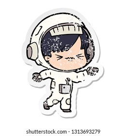 distressed sticker of a cartoon astronaut woman