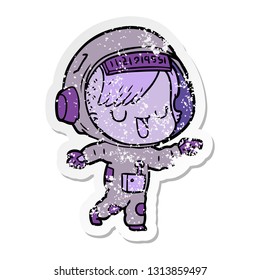 distressed sticker of a cartoon astronaut woman