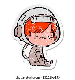 distressed sticker of a cartoon astronaut woman