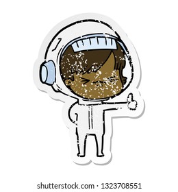 distressed sticker of a cartoon astronaut woman