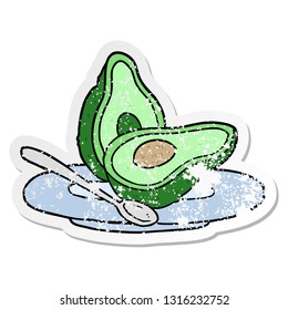 distressed sticker of a cartoon avocado