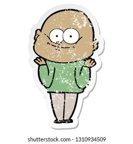 distressed sticker of a cartoon bald man staring