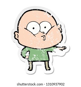 distressed sticker of a cartoon bald man staring