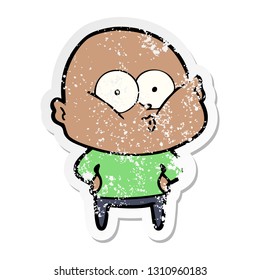 distressed sticker of a cartoon bald man staring