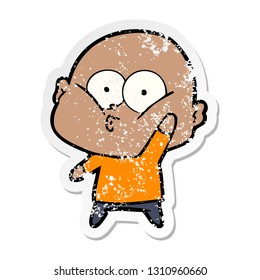 distressed sticker of a cartoon bald man staring
