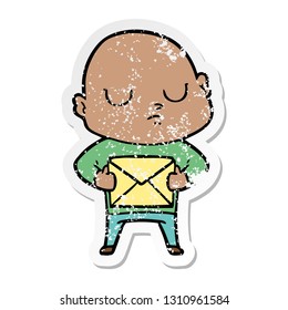 distressed sticker of a cartoon bald man