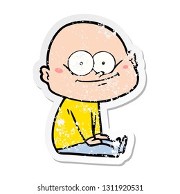 distressed sticker of a cartoon bald man staring