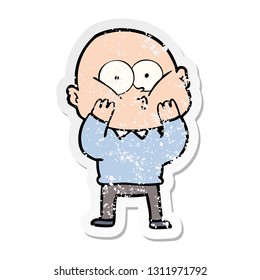 distressed sticker of a cartoon bald man staring