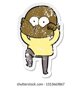 distressed sticker of a cartoon bald man staring