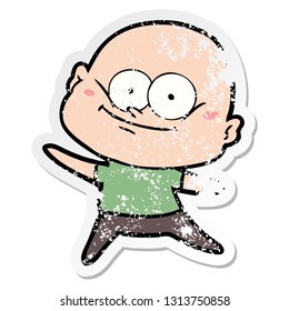 distressed sticker of a cartoon bald man staring