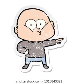 distressed sticker of a cartoon bald man staring