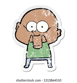distressed sticker of a cartoon bald man staring