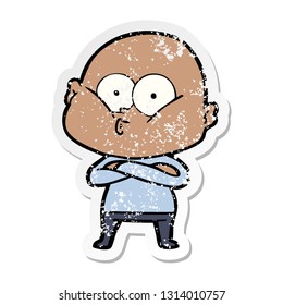 distressed sticker of a cartoon bald man staring