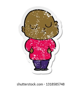 distressed sticker of a cartoon bald man