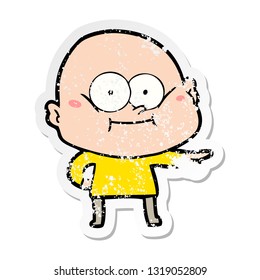 distressed sticker of a cartoon bald man staring