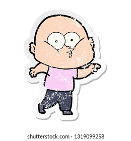 distressed sticker of a cartoon bald man staring
