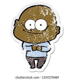 distressed sticker of a cartoon bald man staring