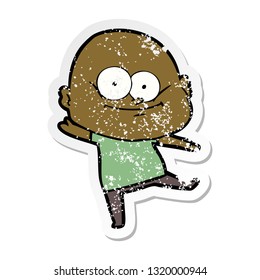 distressed sticker of a cartoon bald man staring