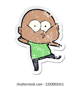 distressed sticker of a cartoon bald man staring