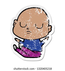 distressed sticker of a cartoon bald man