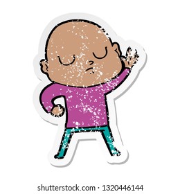 distressed sticker of a cartoon bald man