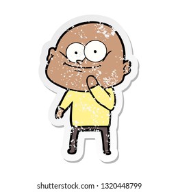 distressed sticker of a cartoon bald man staring