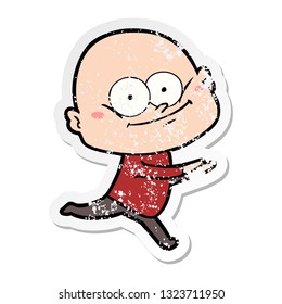 distressed sticker of a cartoon bald man staring