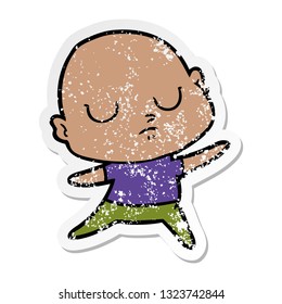 distressed sticker of a cartoon bald man