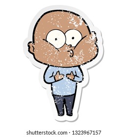 distressed sticker of a cartoon bald man staring