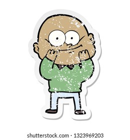 distressed sticker of a cartoon bald man staring