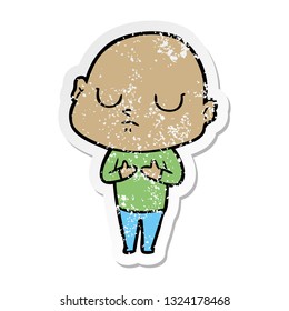 distressed sticker of a cartoon bald man
