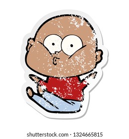 distressed sticker of a cartoon bald man staring
