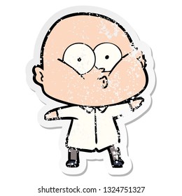 distressed sticker of a cartoon bald man staring