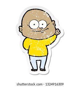 distressed sticker of a cartoon bald man staring